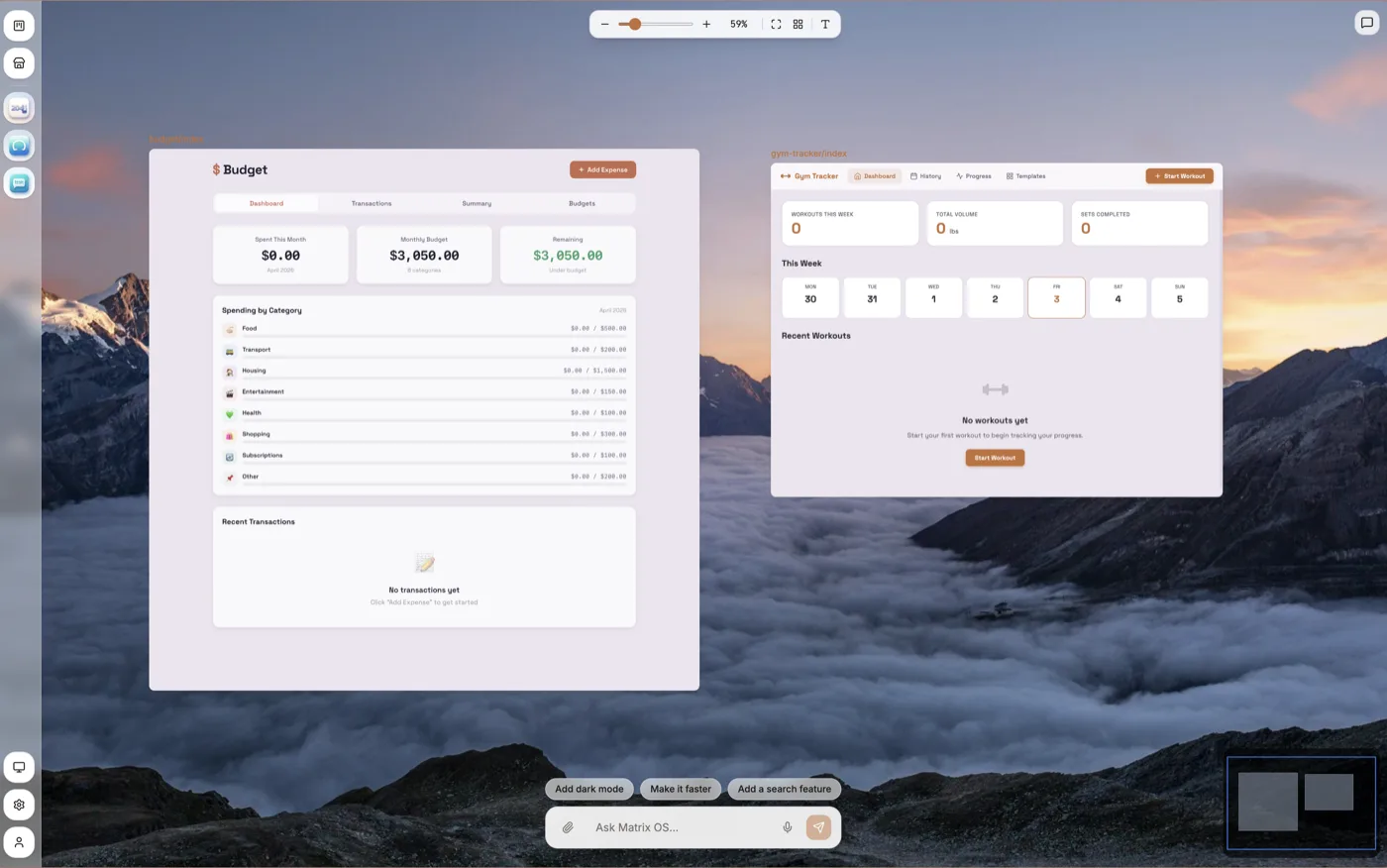 Matrix workspace with apps and AI tools together